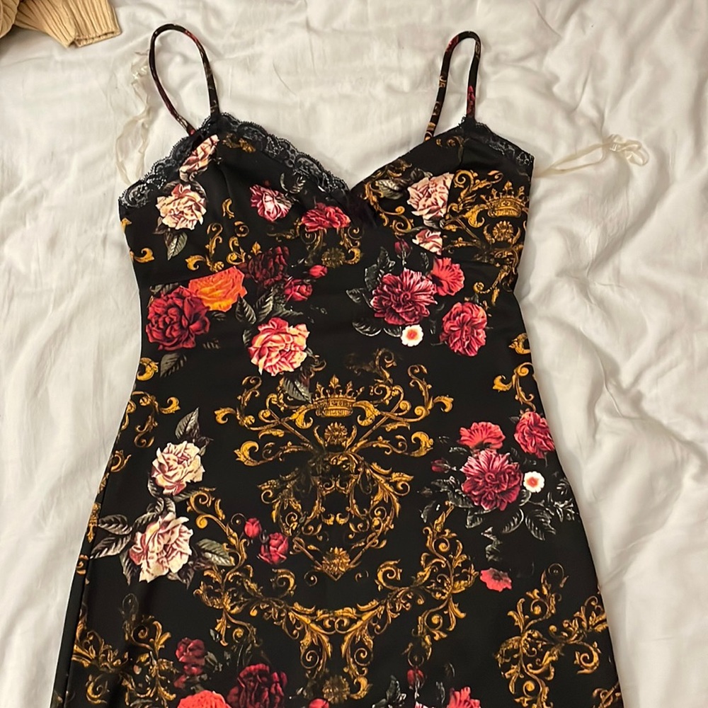 Material Girl Floral Lace Trim Cami Bodycon Dress